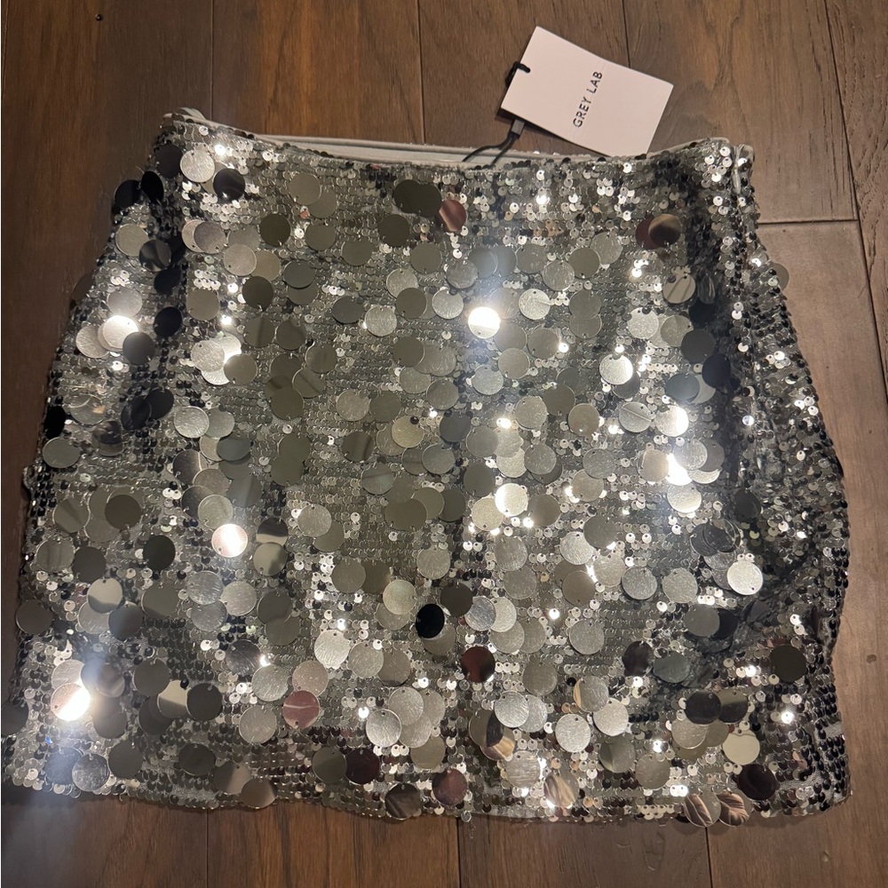 GREY LAB Silver Sequin Disc Mini Skirt